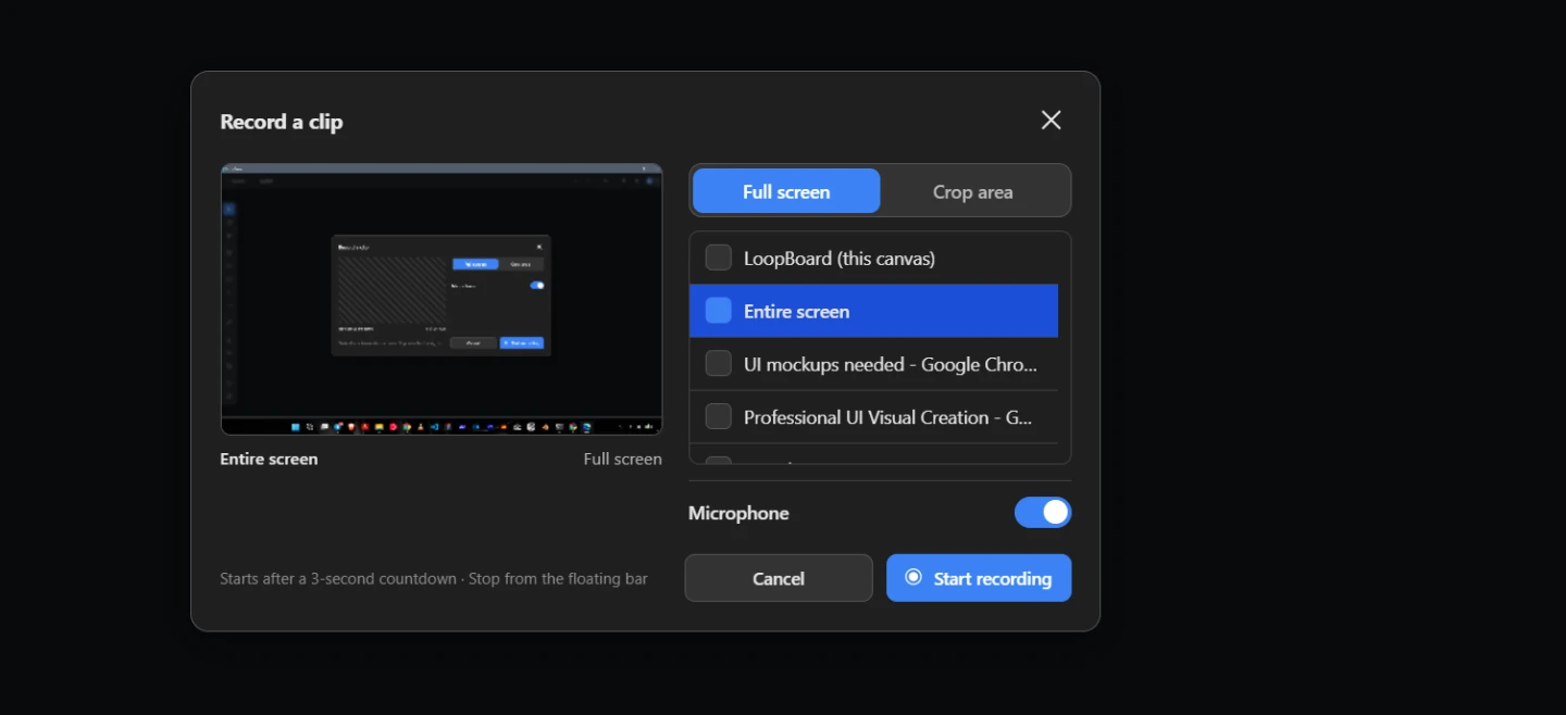 LoopBoard’s floating screen-recording control bar
